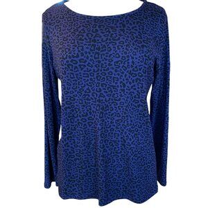 Mario Serrani Italy Leopard Shirt Blue Long Sleeve Tunic Mobwife Animal Print-M
